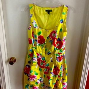 Ralph Lauren yellow & red square neck midi dress